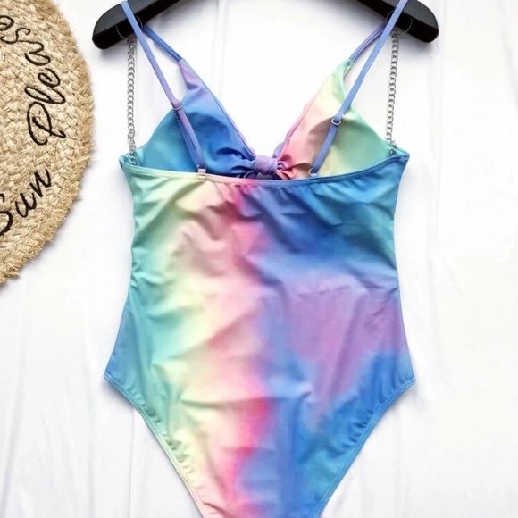 Tie dye cutout one piece swimsuit rainbow knotted - Picture 2 of 3